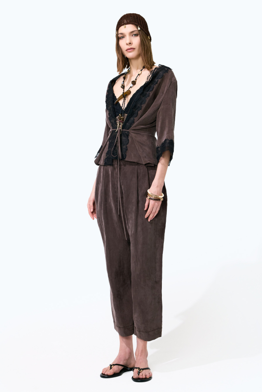 Çift Pileli Havuç Pantolon Kahve - 3