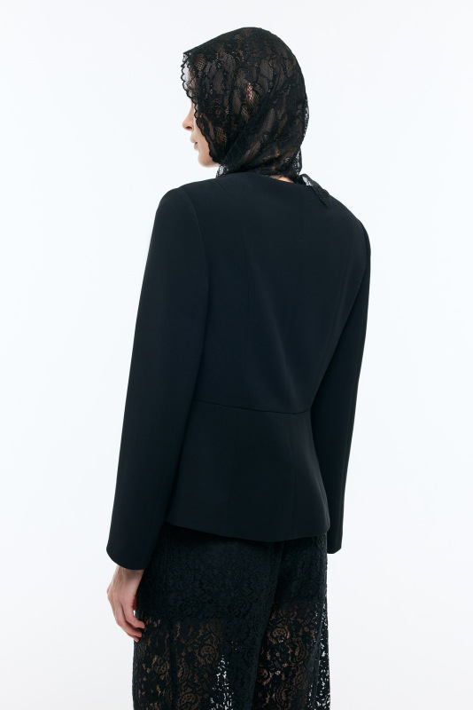 Çıkarılabilir Broş Detaylı Bele Oturan Çift Cepli Ceket Siyah - Roman (1)