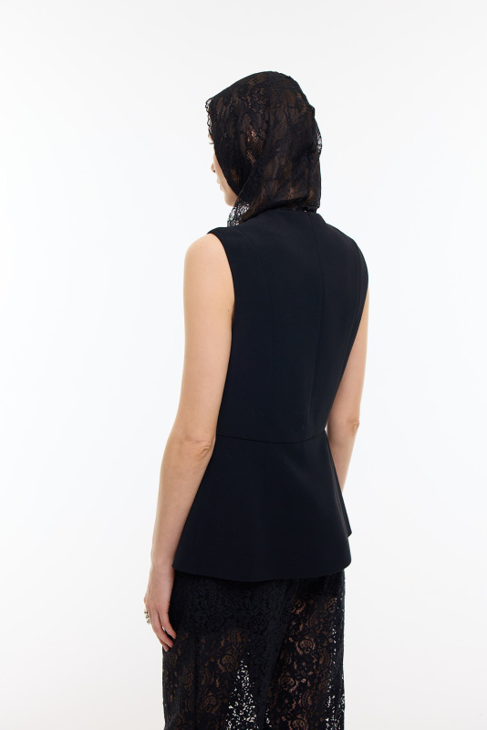 Çıkarılabilir Broş Detaylı Bele Oturan Yelek Siyah - Roman (1)