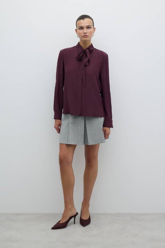 Çıkarılabilir Fular Detaylı Gömlek Bordo - Roman (1)