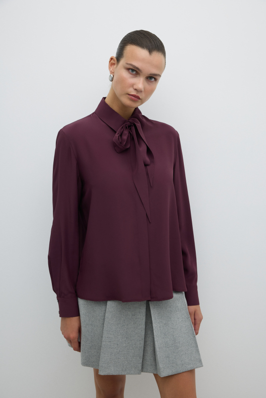 Çıkarılabilir Fular Detaylı Gömlek Bordo - Roman