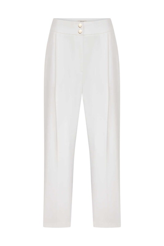 Çıt Çıt Düğmeli Likralı Krep Kadın Pantolon Ekru - 4