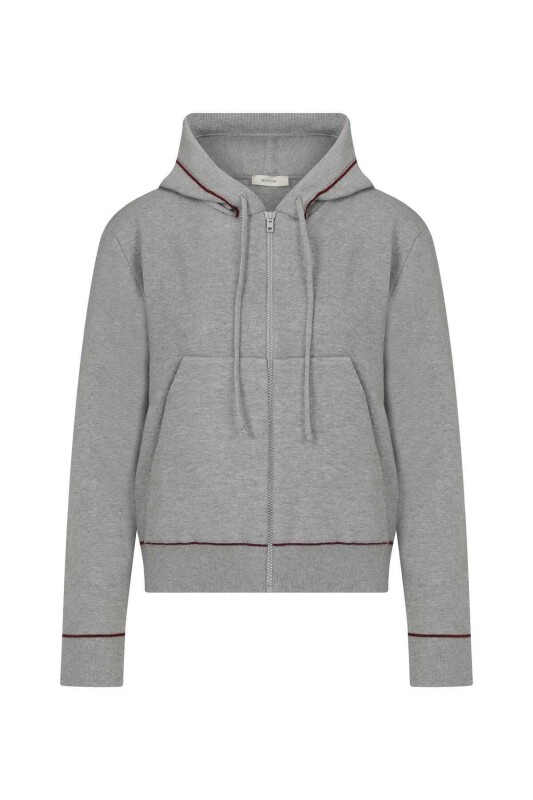  Çizgi Detaylı Triko Kadın Hırka Gri - 4