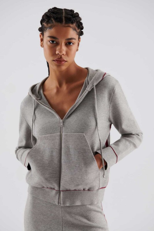  Çizgi Detaylı Triko Kadın Hırka Gri - 1