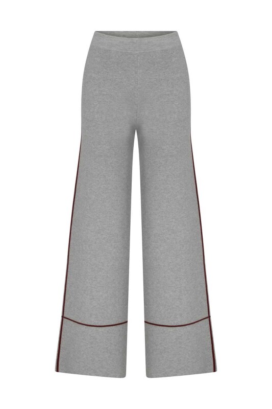  Çizgi Detaylı Triko Kadın Pantolon Gri - 4