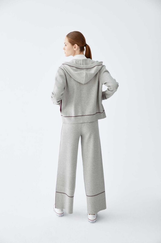  Çizgi Detaylı Triko Kadın Pantolon Gri - 2