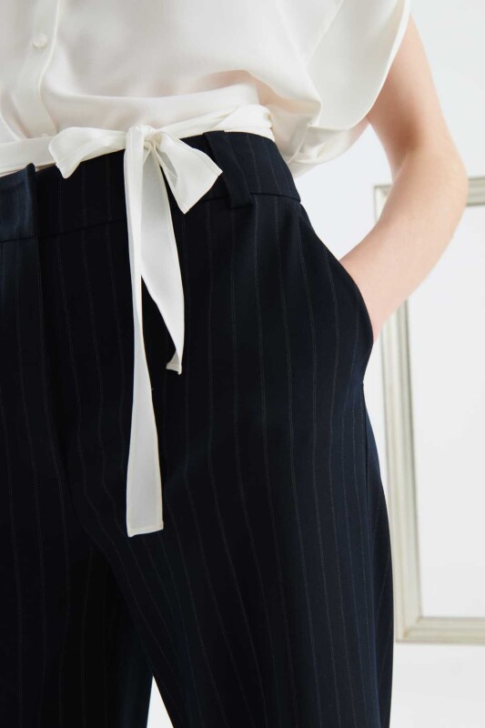 Çizgili Bol Paça Kadın Pantolon Standart Renk - 3