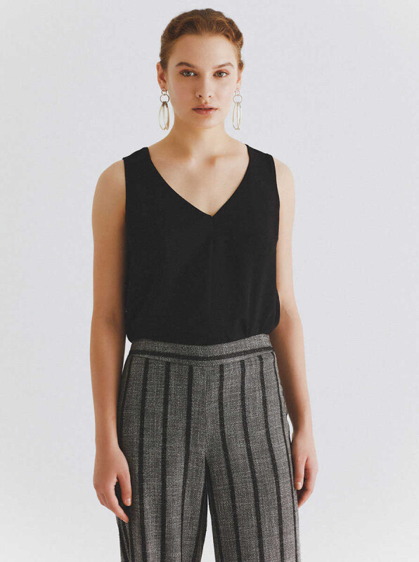  Çizgili Geniş Pantolon Gri-Siyah - 3