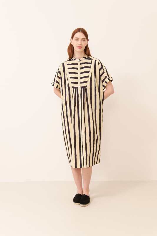 Çizgili Midi Boy Elbise Standart Renk - 3