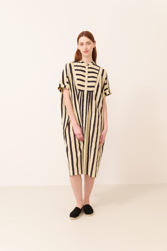 Çizgili Midi Boy Elbise Standart Renk - 1