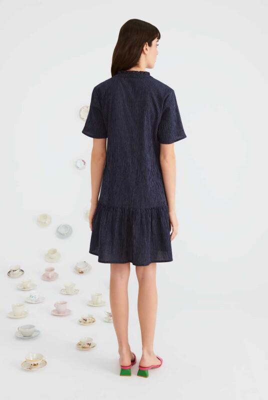 Çizgili Mini Elbise Standart Renk - 2