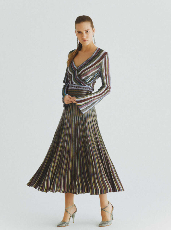  Çizgili Renkli Triko Uzun Etek Standart Renk - 3