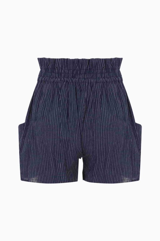 Çizgili ve Cepli Kadın Şort Standart Renk - 5