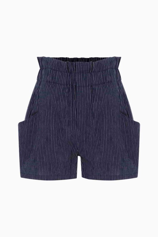 Çizgili ve Cepli Kadın Şort Standart Renk - 4