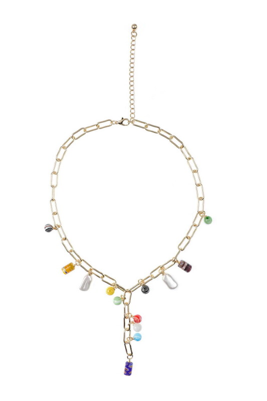 Çok Renkli Aksesuarlı Zincir Kolye Standart Renk - 2