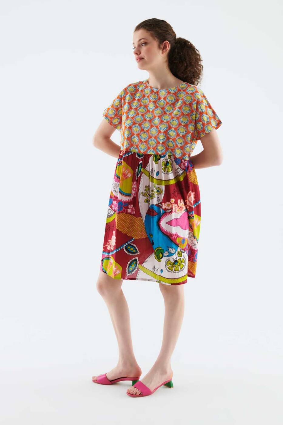 Çok Renkli Desenli Midi Boy Elbise Standart Renk - 3