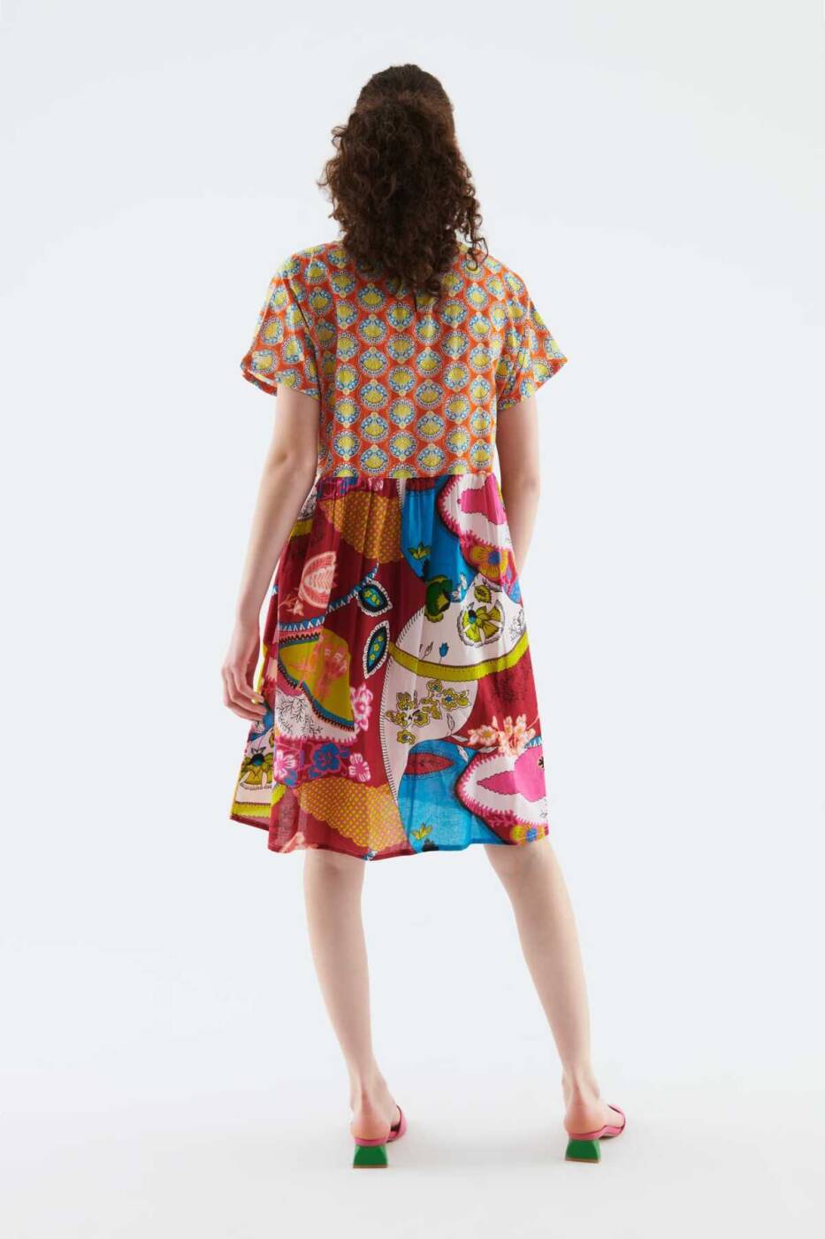 Çok Renkli Desenli Midi Boy Elbise Standart Renk - 2