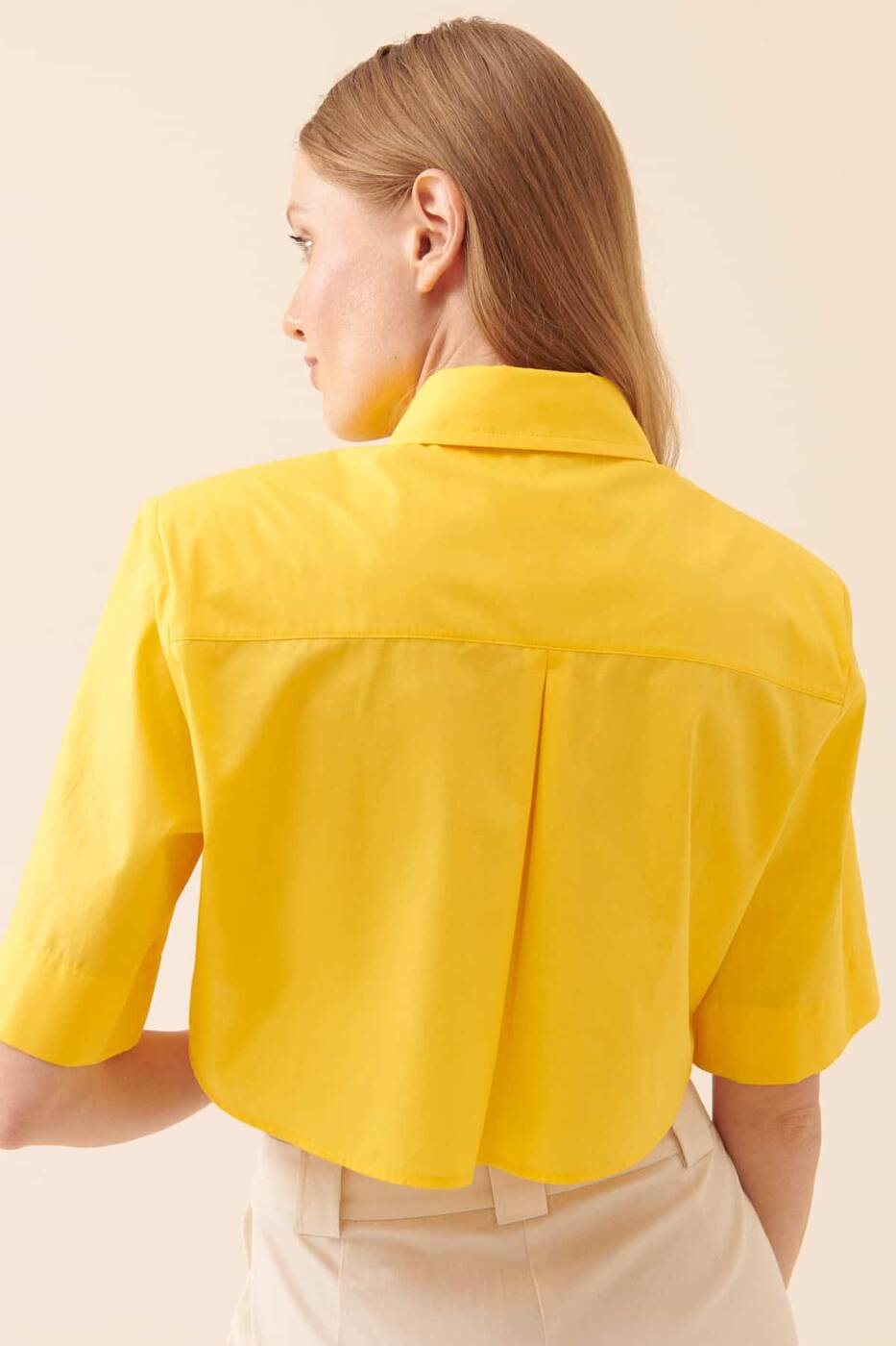  Crop Poplin Kadın Gömlek Sarı - 2