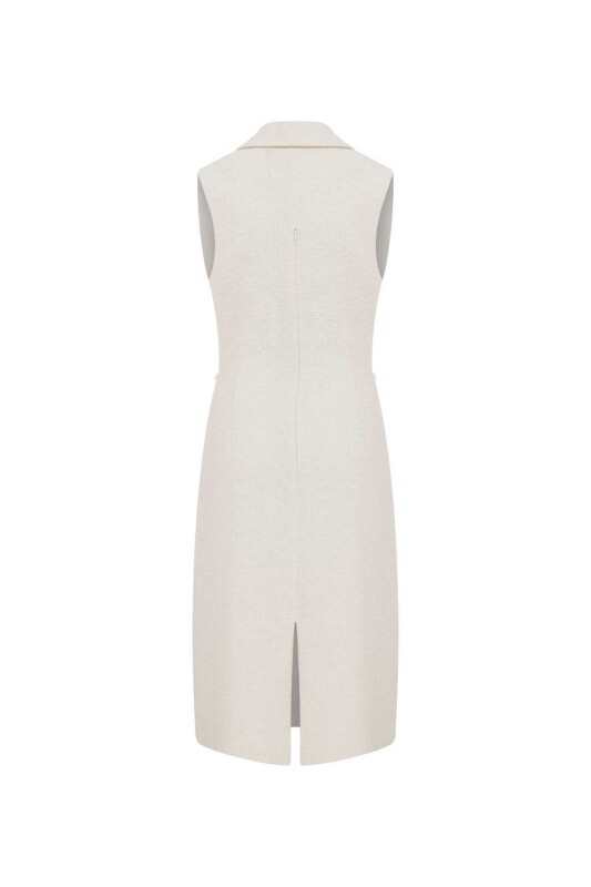  Cut Out Detaylı Midi Tüvit Elbise Kemik - 5