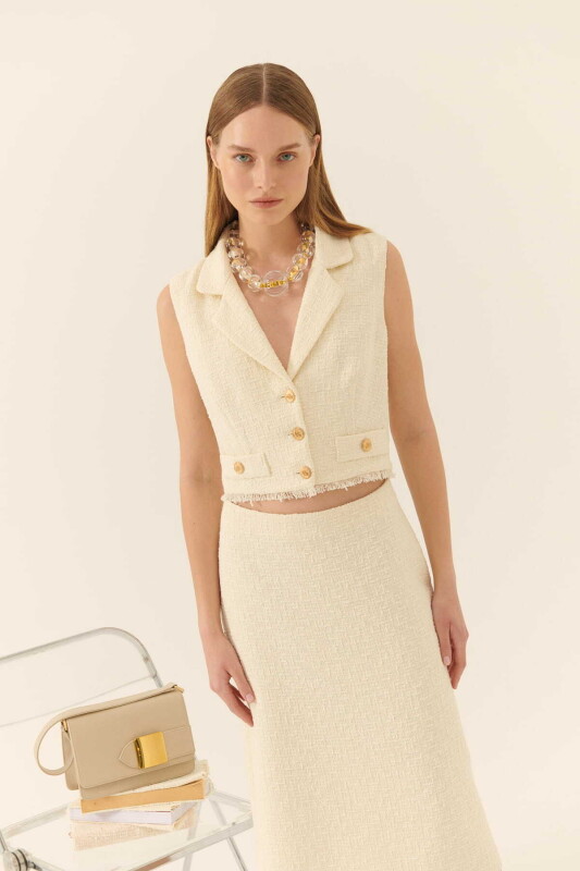  Cut Out Detaylı Midi Tüvit Elbise Kemik - 3