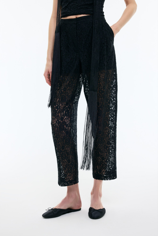 Dantel Detaylı Düz Paça Pantolon Siyah - 4