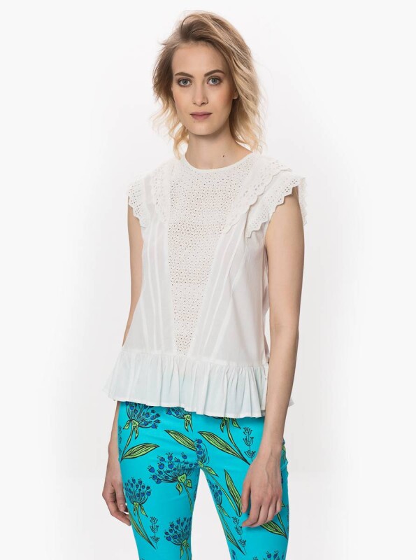 Dantel Detaylı Kolsuz Bluz Beyaz - 1