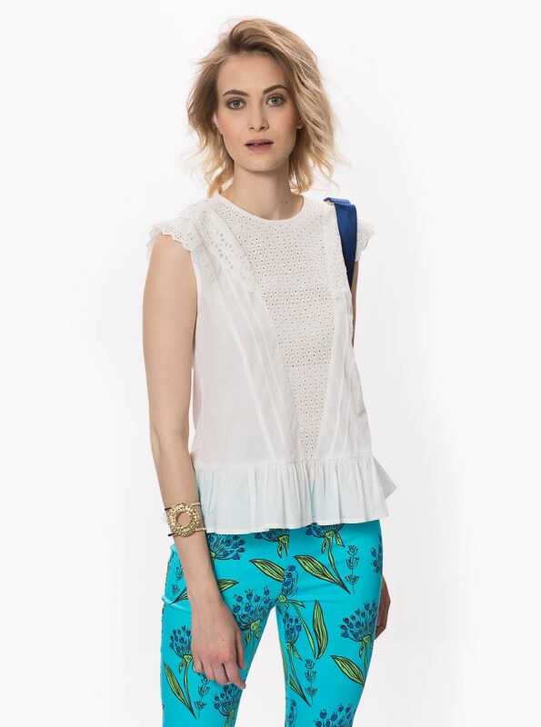 Dantel Detaylı Kolsuz Bluz Beyaz - 3