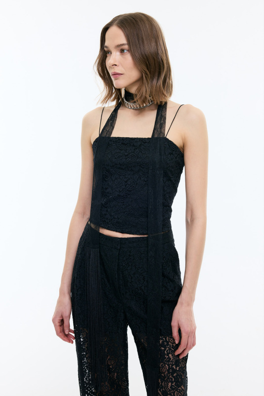 Dantel Detaylı Saten Askılı Büstiyer Siyah - Roman