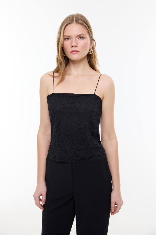 Dantel Detaylı Saten Askılı Büstiyer Siyah - Roman