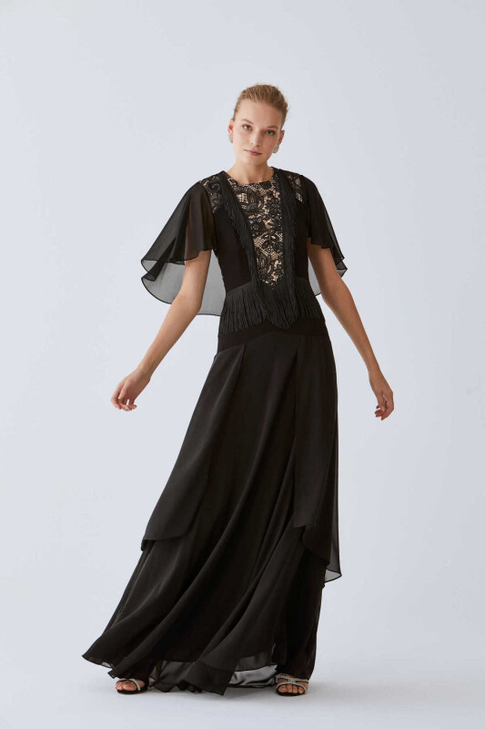  Dantel İşlemeli Nişan Elbisesi Siyah Siyah