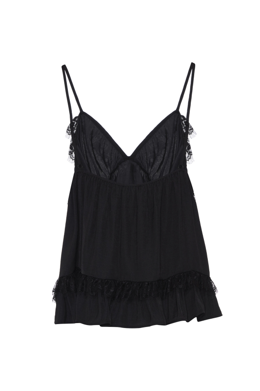 Dantel ve Volan Detaylı İnce Askılı Bluz Siyah - Roman (1)