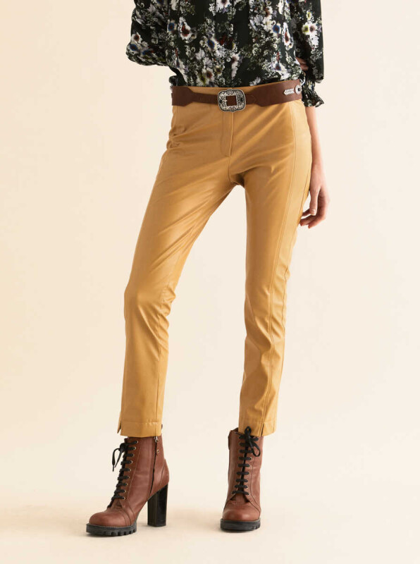  Deri Görünümlü Pantolon Hardal - 3