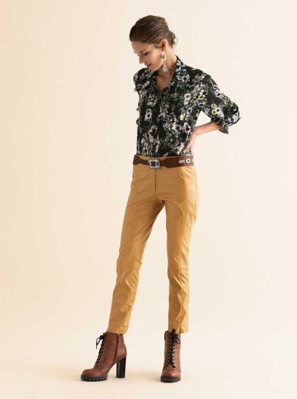  Deri Görünümlü Pantolon Hardal - 4