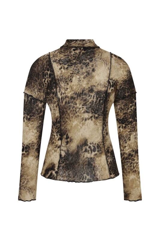  Desenli Boğazlı Bluz Kahve - 2