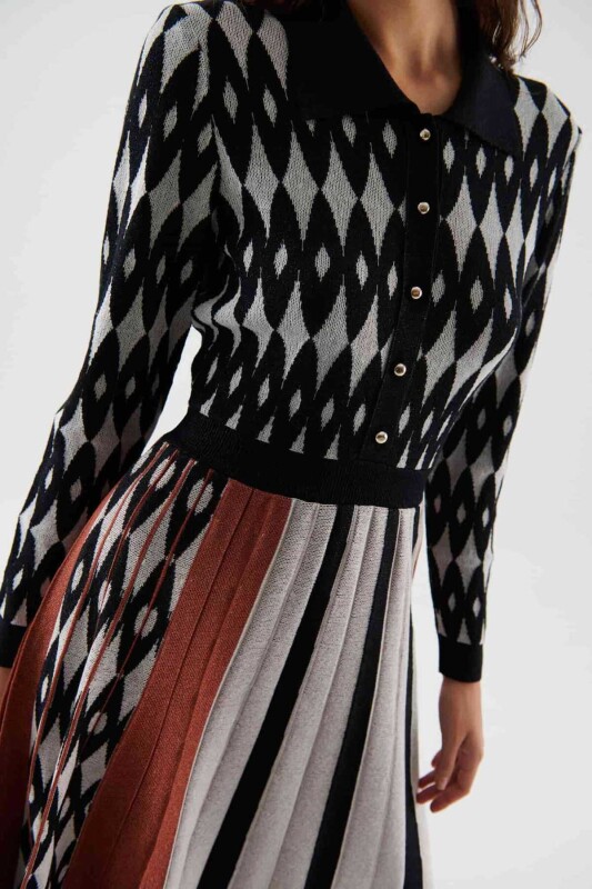  Desenli Günlük Triko Elbise Standart Renk - 3