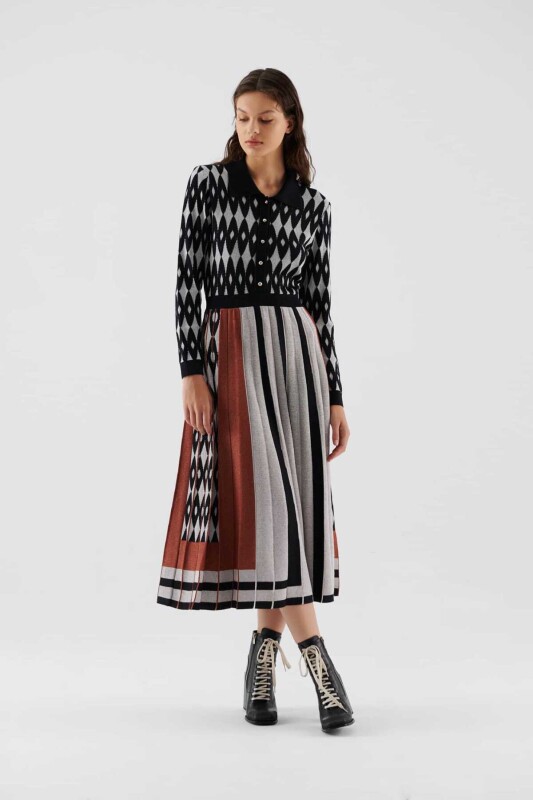  Desenli Günlük Triko Elbise Standart Renk - 1