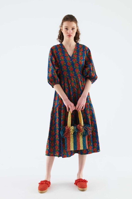 Desenli Günlük Uzun Elbise Standart Renk - 1