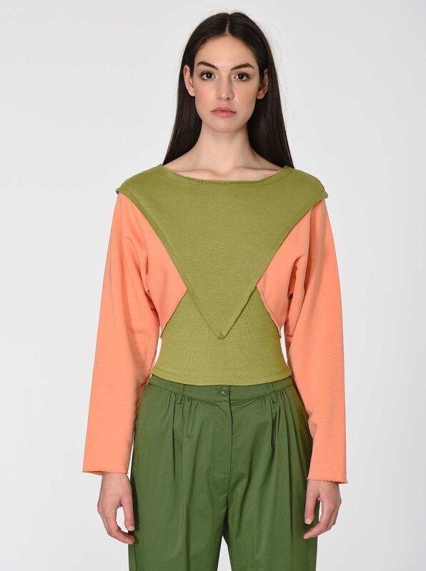 Desenli Kadın Sweatshirt Yeşil - Oranj 