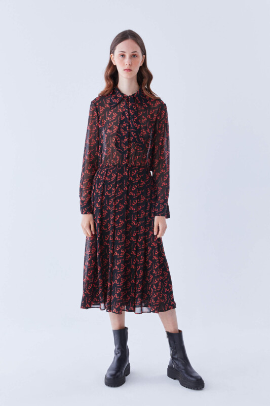  Desenli Midi Boy Elbise Standart Renk - 1