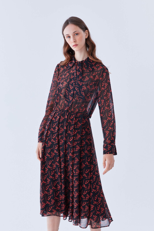  Desenli Midi Boy Elbise Standart Renk - 3