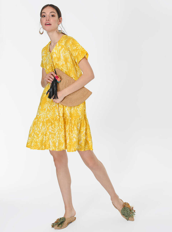 Desenli Mini Elbise Standart Renk - 4