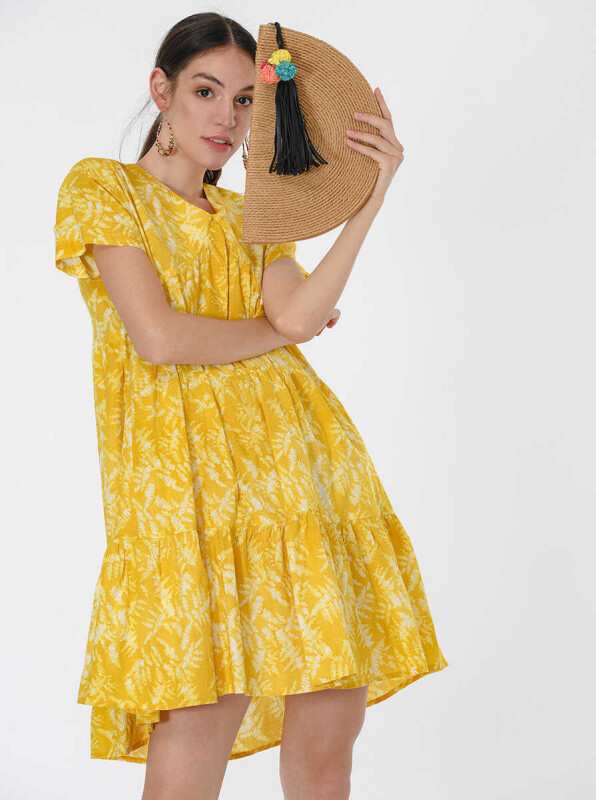 Desenli Mini Elbise Standart Renk - 3