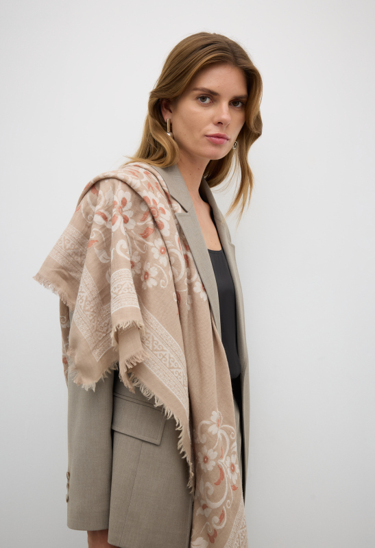 Yün Karışımlı Desenli Şal Standart Renk - 2