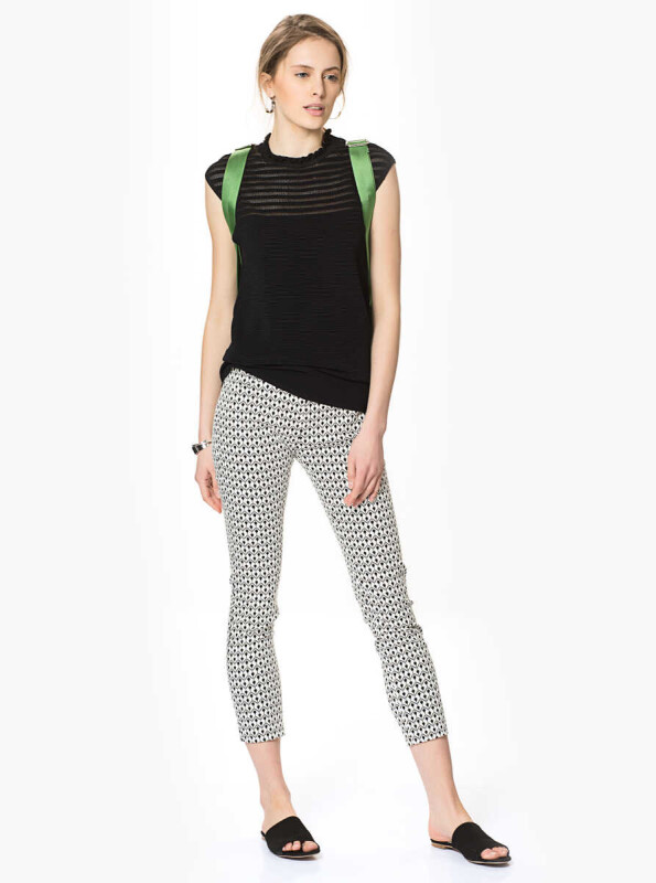 Desenli Skinny Pantolon Beyaz-Siyah - 1