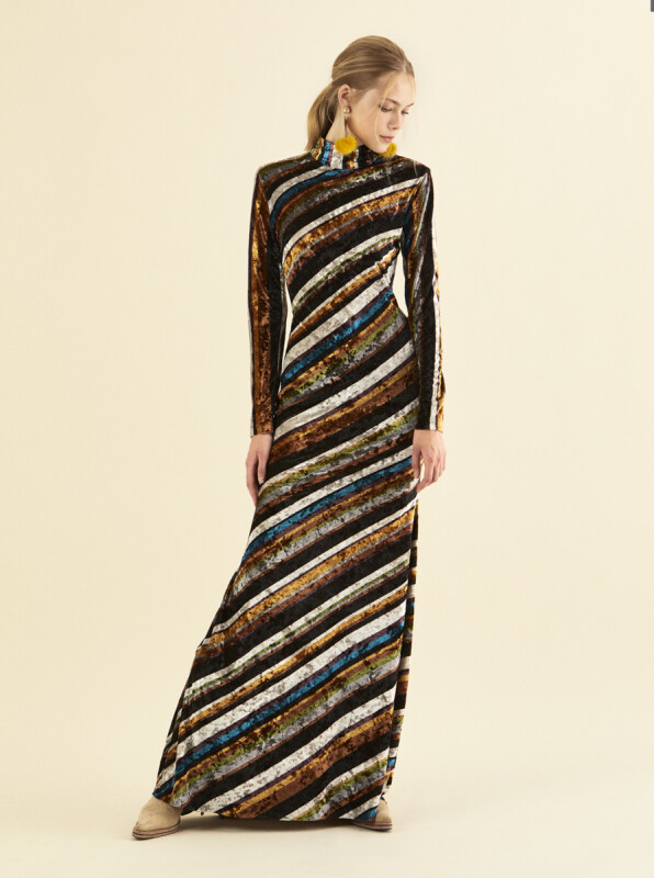  Desenli Uzun Renkli Abiye Elbise Standart Renk - 1