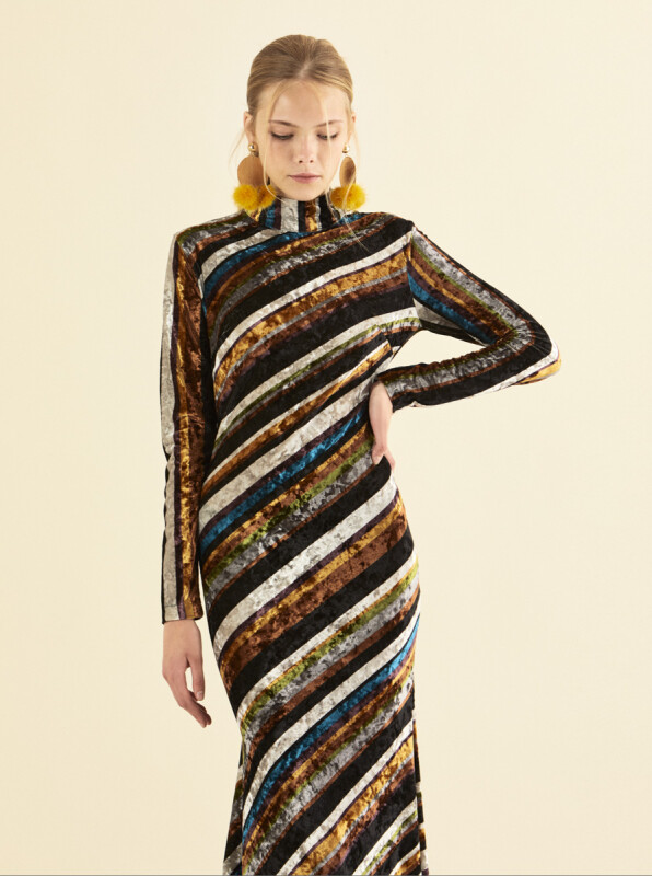  Desenli Uzun Renkli Abiye Elbise Standart Renk - 3