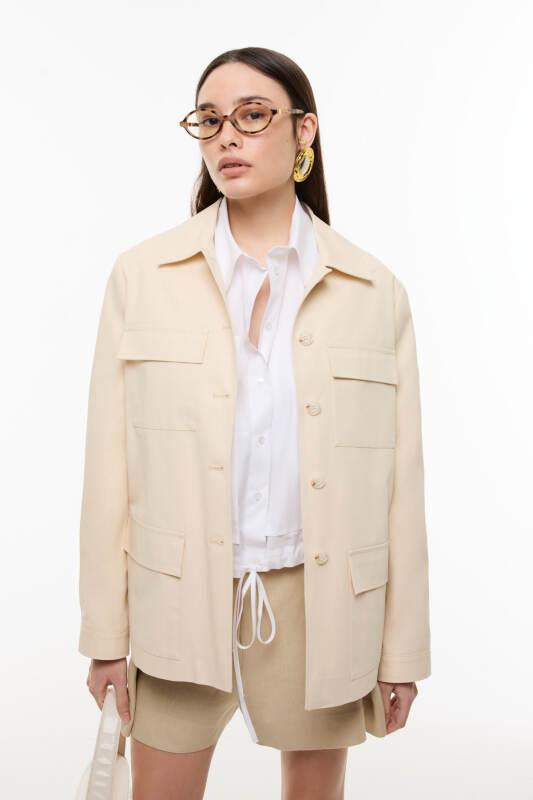 Dört Cepli Önü Düğmeli Ceket Bej - Roman