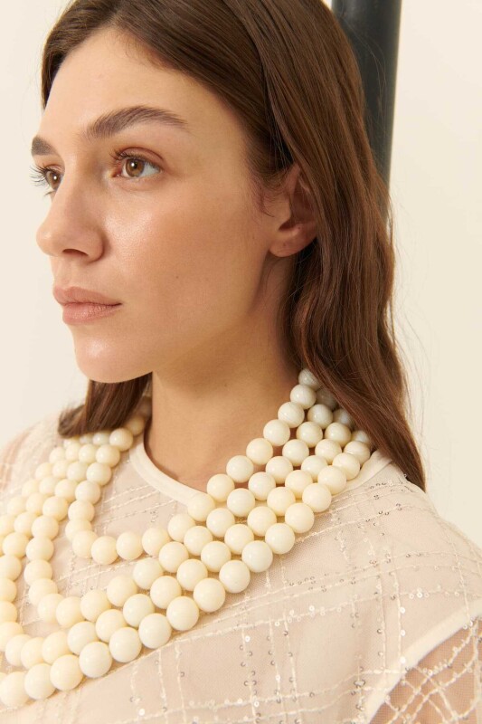  Dört Sıralı Kemik Kolye Standart Renk - 2