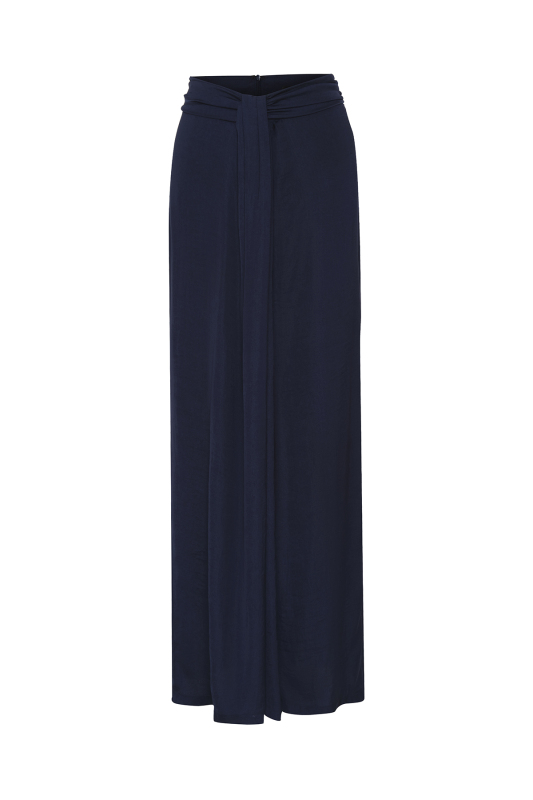 Drape Detaylı Geniş Paça Pantolon Lacivert - 5