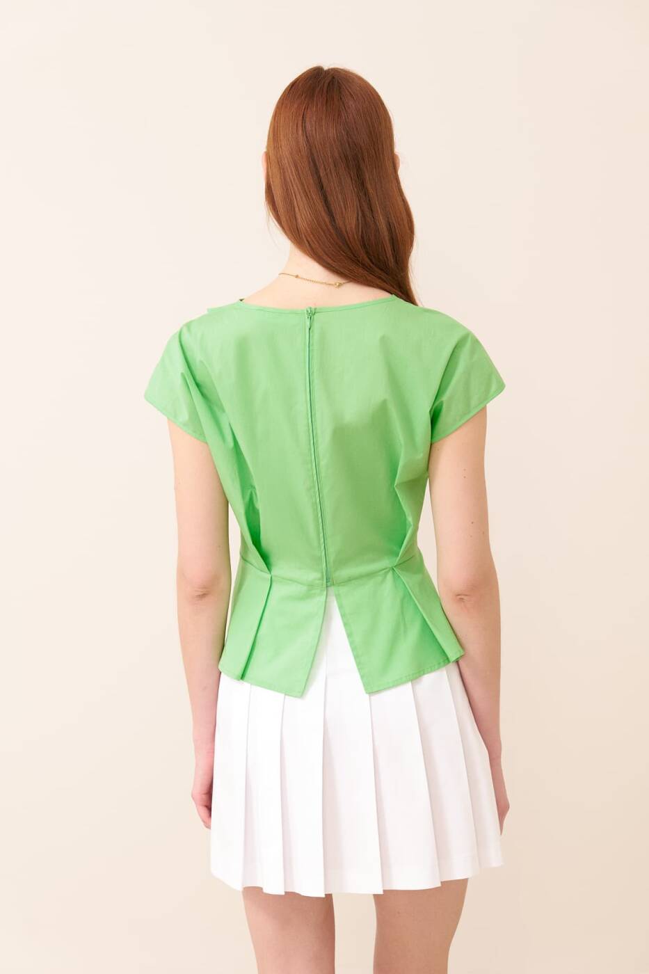 Drape Detaylı Peplum Poplin Bluz Yeşil - 2